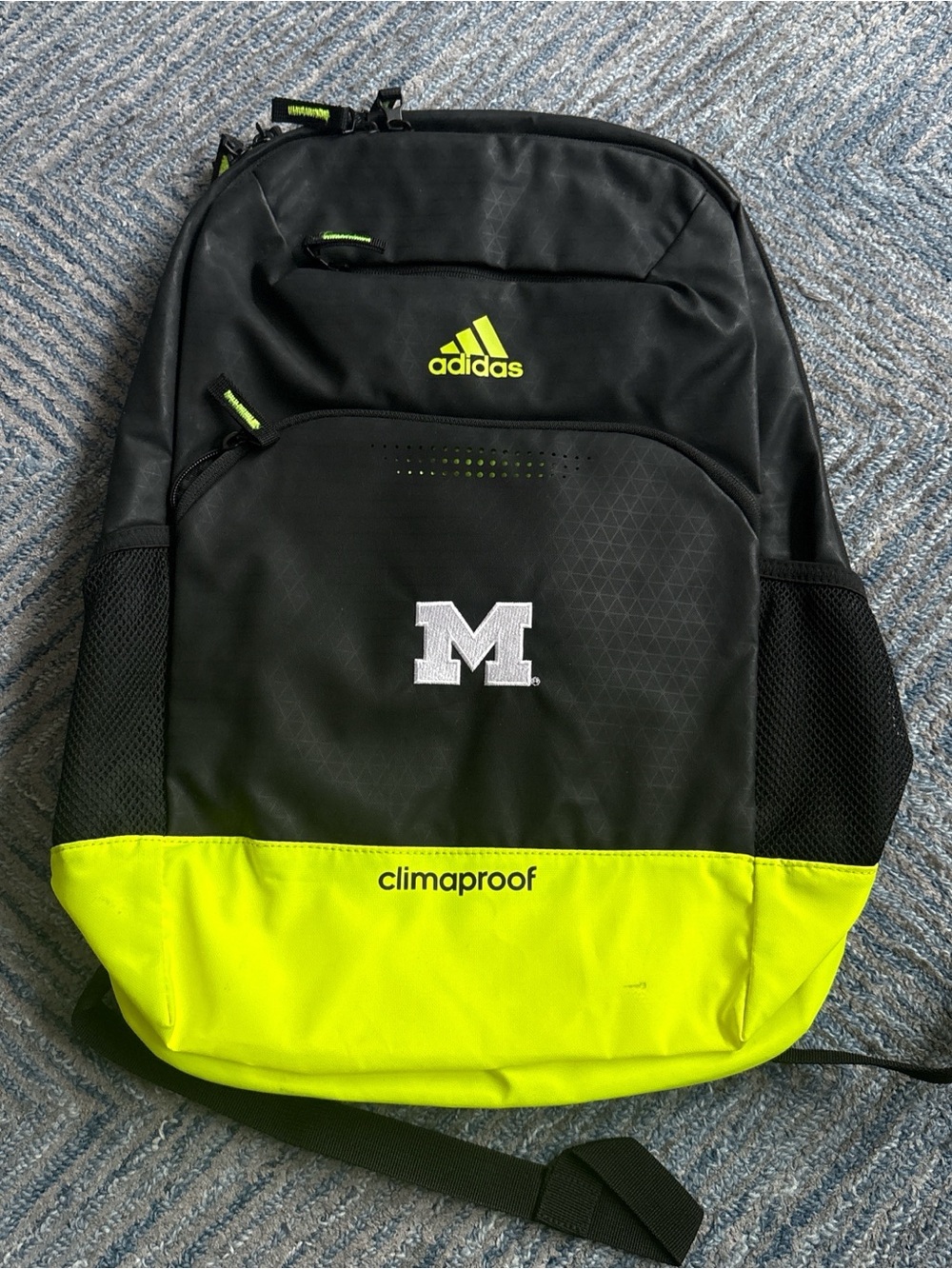 Adidas U of M Black & Neon Yellow Climaproof Backpack